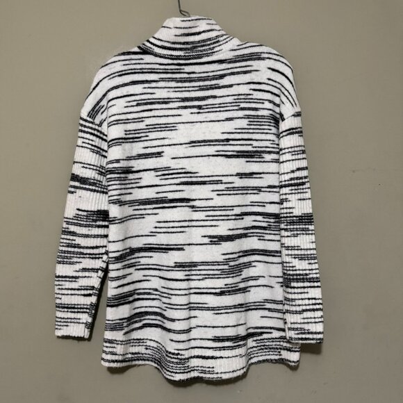 T by Talbots Cozy Black White Stripe Funnel Neck Sweater – Size S - Picture 3 of 5
